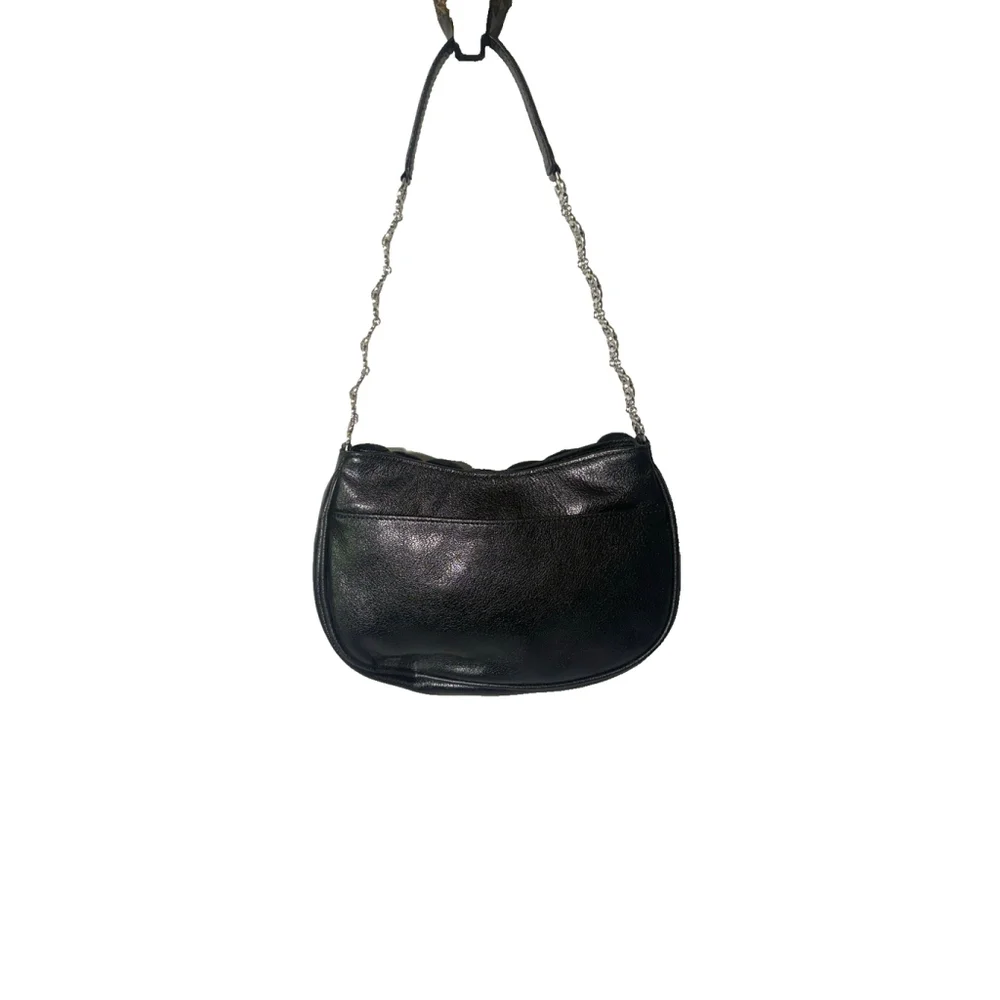 Brighton Rosalie Black Leather Pochettee Handbag Flower baguette